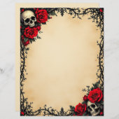 Gotische rode roos en schedels briefhoofd (Voorkant / Achterkant)