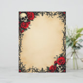 Gotische rode roos en schedels briefhoofd (Staand voorkant)