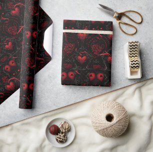 Gotische rode rozen en rode harten cadeaupapier