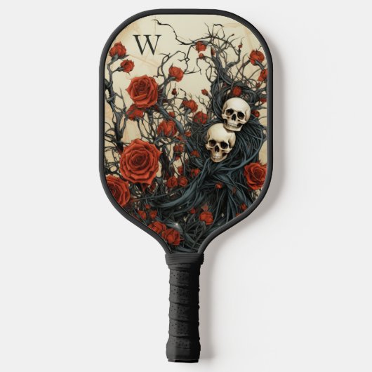 Gotische rode rozen en schedels Monogram Pickleball Paddle (Achterkant)