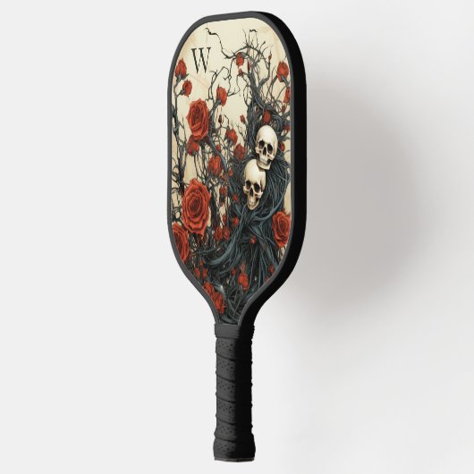 Gotische rode rozen en schedels Monogram Pickleball Paddle (Links)