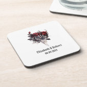 Gotische rode rozen skelet bruiloft  bier onderzetter (Linkerzijde)