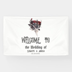 Gotische Rode Rozen Skelet Bruiloft Spandoek