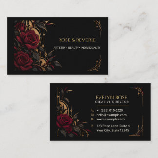Gotische rode rozen Zwart en goud Elegant Visitekaartje