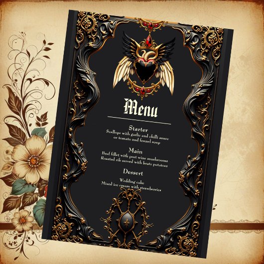 Gotische Romance in de schaduw van de liefde. Menu