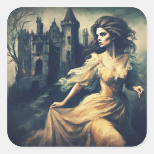 Gotische Romance Scène Spooky Castle Horror Vierkante Sticker