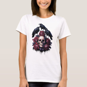 Gotische Romance: waar schedels, Rozen en raven bi T-shirt