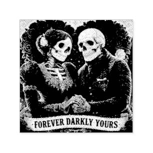 Gotische romantiek van twee skeletten die elkaars zelfinktende stempel