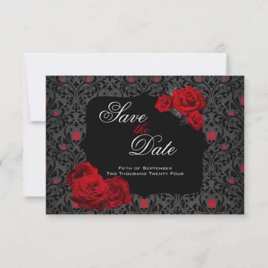 Gotische Roos Rood en Zwart Save The Date (Voorkant)