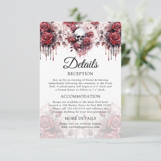 Gotische Roos schedel bruiloft Details Behuizing K Informatiekaartje (Staand voorkant)