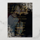 Gotische Rozen Bloemen Huwelijk Zwart en Goud Foto Folie Uitnodiging (Voorkant)