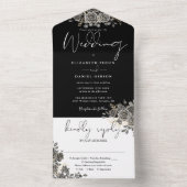 Gotische Rozen bloemenzwart-wit bruiloft All In One Uitnodiging (Binnen)