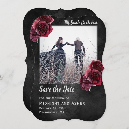 Gotische Rozen donker sparen de Datum Save The Date (Voorkant / Achterkant)