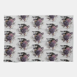 Gotische rozen & schedel Halloween feestpatroon Theedoek