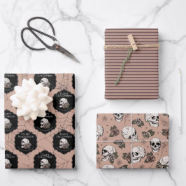 Gotische  Rozen schedels en strepen Halloween Inpakpapier Vel
