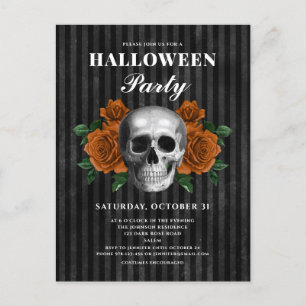 Gotische Rozen & Skull Halloween Party Briefkaart