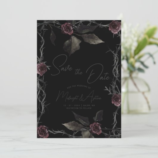 Gotische Rozen sparen de Datum Save The Date (Staand voorkant)