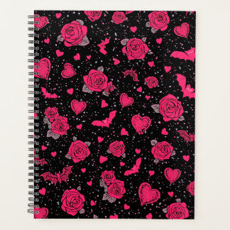 Gotische Rozen & Vleermuizen Patroon | Heet Roze D Planner