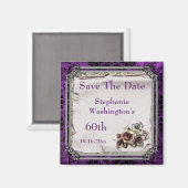 Gotische Rozen & Zwart Damast 60th Save The Date Magneet (Voorkant / Achterkant)