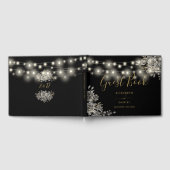 Gotische Rozen Zwart en Goud String Lights Bruilof Gastenboek (Volledig)