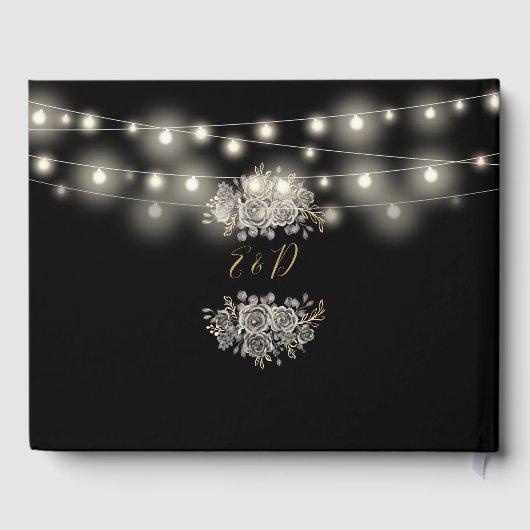 Gotische Rozen Zwart en Goud String Lights Bruilof Gastenboek (Achterkant)