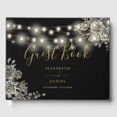 Gotische Rozen Zwart en Goud String Lights Bruilof Gastenboek (Voorkant)