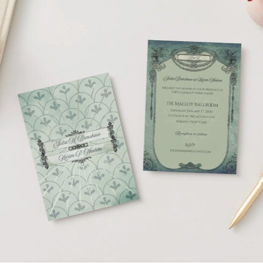  Gotische Sage Green Wedding Folie Uitnodiging