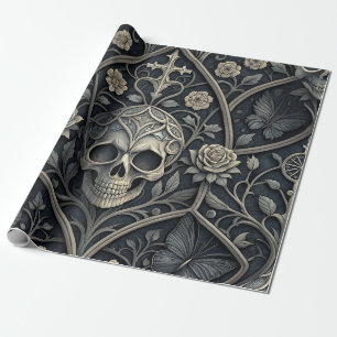 Gotische schedel bloemmotief hemels patroon (2) cadeaupapier