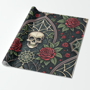 Gotische schedel bloemmotief hemels patroon (3) cadeaupapier