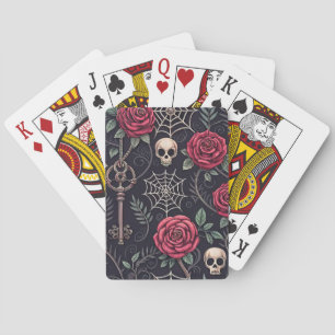 Gotische schedel bloemmotief hemels patroon (4) pokerkaarten