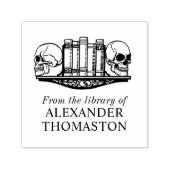 Gotische schedel boeksteunen op een plank biblioth  zelfinktende stempel (Design)