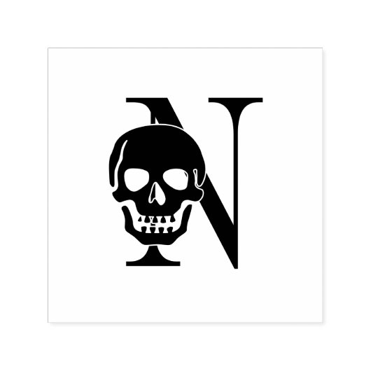 Gotische schedel boven enkel Initiaal monogram #3 Zelfinktende Stempel (Design)