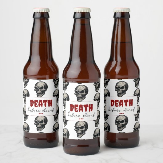 Gotische schedel ‘Dood voor decaf’ | Spooky Funny  Bier Etiket (Flessen)
