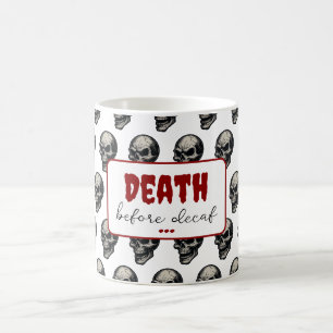 Gotische schedel ‘Dood voor decaf’ Spooky Funny Koffiemok