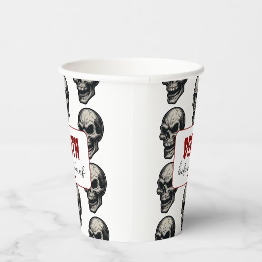 Gotische schedel ‘Dood voor decaf’ | Spooky Funny  Papieren Bekers (Rechts)