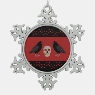 Gotische Schedel en Beschermende Raven Halloween Tin Sneeuwvlok Ornament