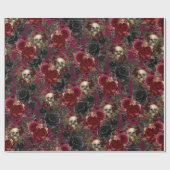 Gotische Schedel en Rozen Rood en Zwart Cadeaupapier (Vlak)
