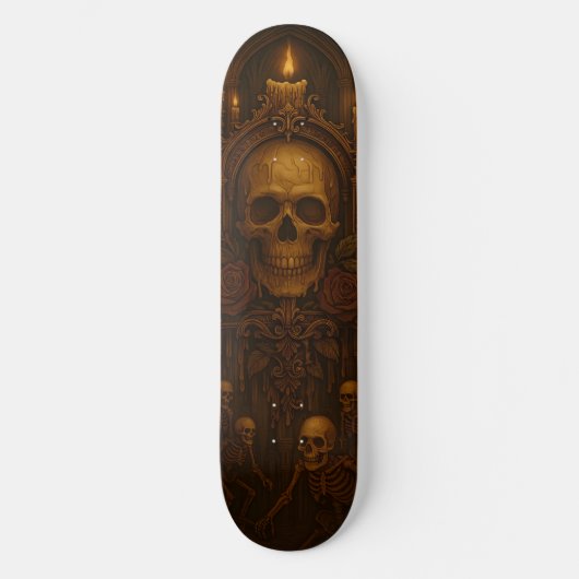 Gotische schedel en skelet Candlelit Shrine Skateboard (Voorkant)