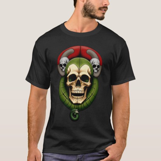 Gotische schedel en slang Basic Donker T-shirt (Voorkant)