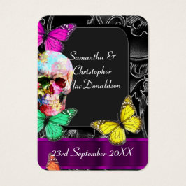 Gotische schedel en zwarte bruiloft gunst dank u l visitekaartjes