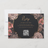 Gotische schedel Floral QR Code Bruiloft RSVP Kaartje (Voorkant)