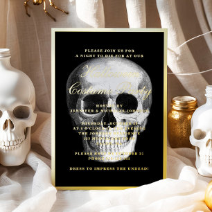 Gotische Schedel Halloween Kostuum Feest Goud Folie Uitnodiging