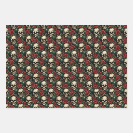Gotische schedel Kerstmis Wrapping Paper skelet (Voorkant 3)