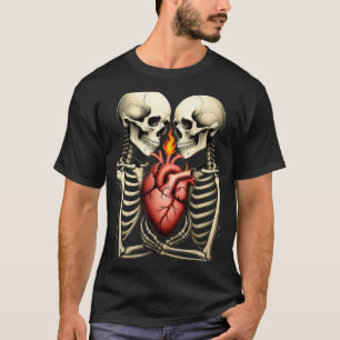 Gotische Schedel Koppel Vlammende Hart Donkere Rom T-shirt