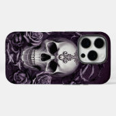 Gotische schedel met Paarse Rozen Case-Mate iPhone Case (Achterkant (horizontaal))
