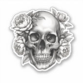Gotische schedel met pioenen waterdicht sticker (Voorkant)