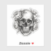 Gotische schedel met pioenen waterdicht sticker (Vel)