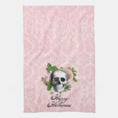 Gotische schedel met Rozen Halloween Theedoek (Verticaal)
