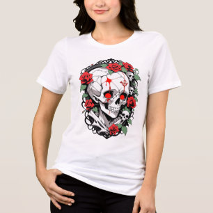 Gotische schedel met Rozen Tri-Blend Shirt
