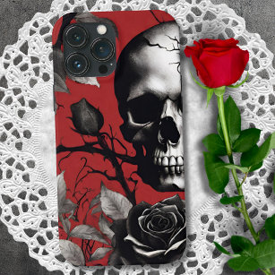 Gotische schedel met zwart Roos iPhone 13 Pro Max Hoesje